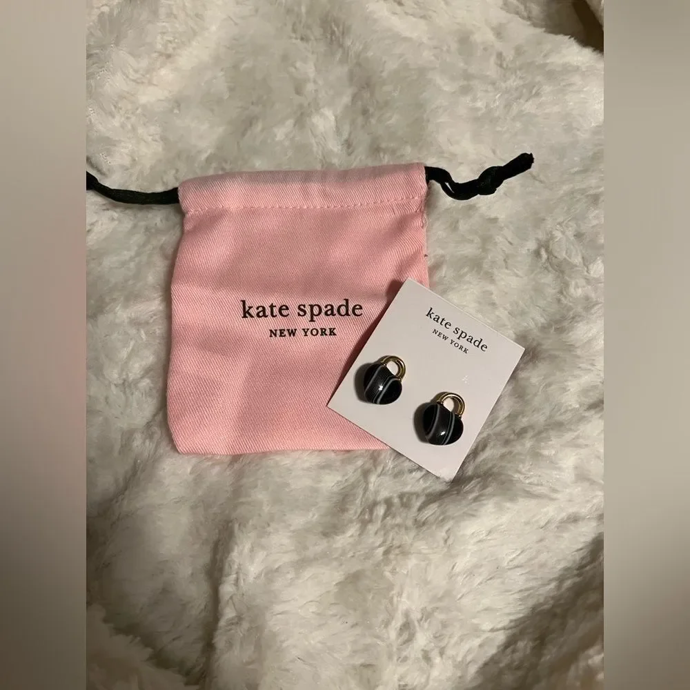 Brand New Kate Spade New York Open Heart Stone Lock Studs Earrings with Dust Bag